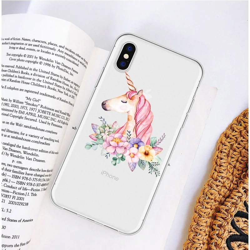 Милый чехол для телефона с рисунком единорога iPhone 5 5s SE XS XR 6 6S Plus Прозрачный ультра
