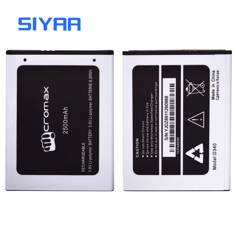 SIYAA мобильный телефон Батарея D340 Для Micromax литий ионный аккумулятор высокой