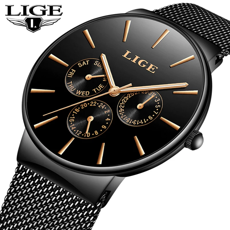 LIGE часы мужские модные спортивные кварцевые простые Бизнес Мужские Топ бренд