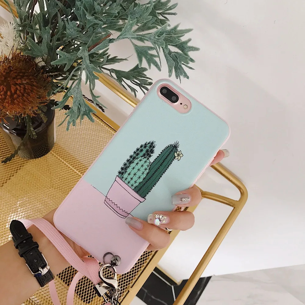 Hazy Beauty Для кейса iPhone X Роскошный кейс с крюком-петлей, украшенный силиконовыми мягкими чехлами с рисунком кактуса для iPhone 7 8 6s plus Обложка телефона оболочка на.