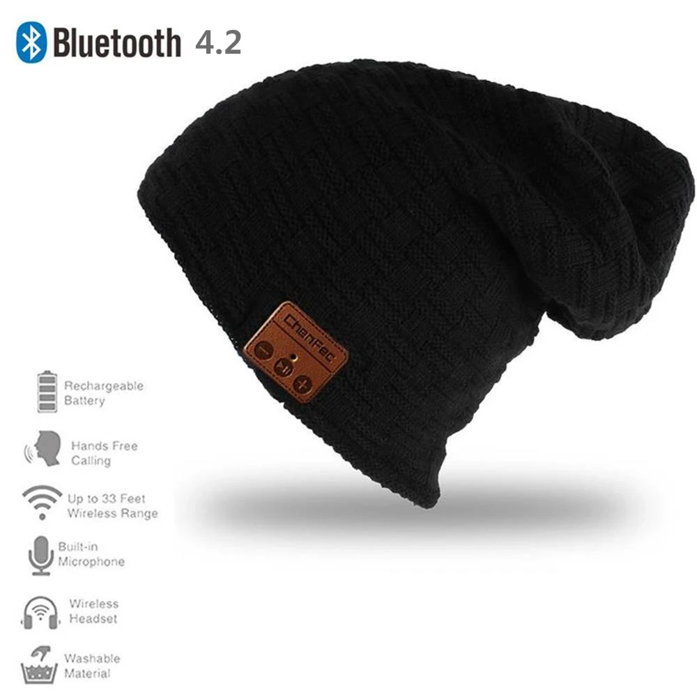 Теплая мягкая Bluetooth 4,2 шапка бини с наушниками динамик микрофон Hands-free для Iphone Android сотовых телефонов Поддержка карт памяти - Цвет: small-grid-black