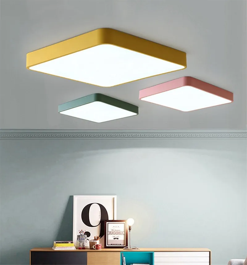 Nordic living room ceiling lamp ultra-thin rectangular 5cm macaron children creative color warm simple aisle bedroom light | Лампы и
