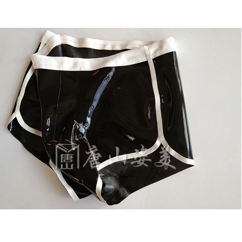 Латексные шорты с белой отделкой мужское сексуальное латексное нижнее белье по