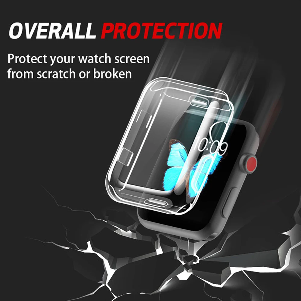 Силиконовый защитный чехол для apple watch 4, 3, 2, 1, 44 мм, 40 мм, iwatch 42 мм, 38 мм, ультра-тонкая прозрачная рамка, аксессуары для корпуса