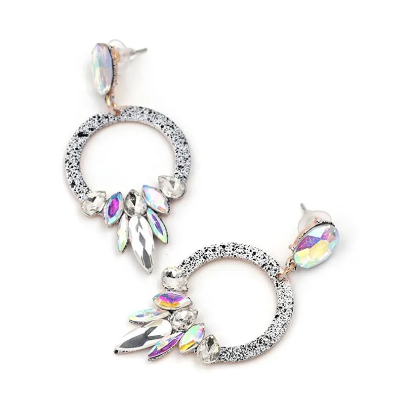 GEREIT Luxury European Geometric Circle Drop Earrings Big Crystal Long Dangle Statement For Women Wedding Druzy Jewelry | Украшения и