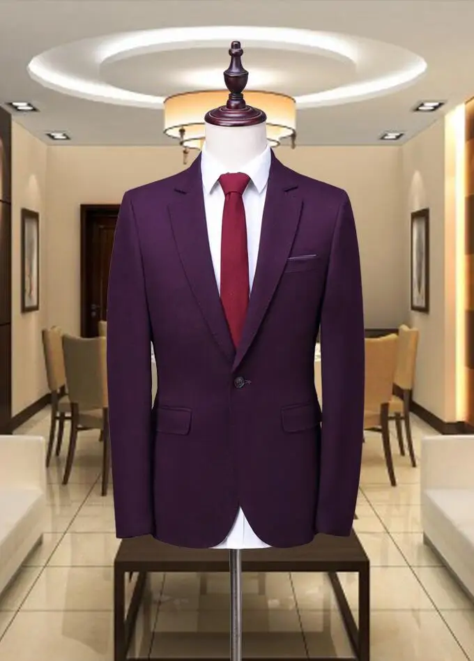 2018 новый фиолетовый красный мужчин костюм жениха Slim Fit Свадебные лучший мужчина