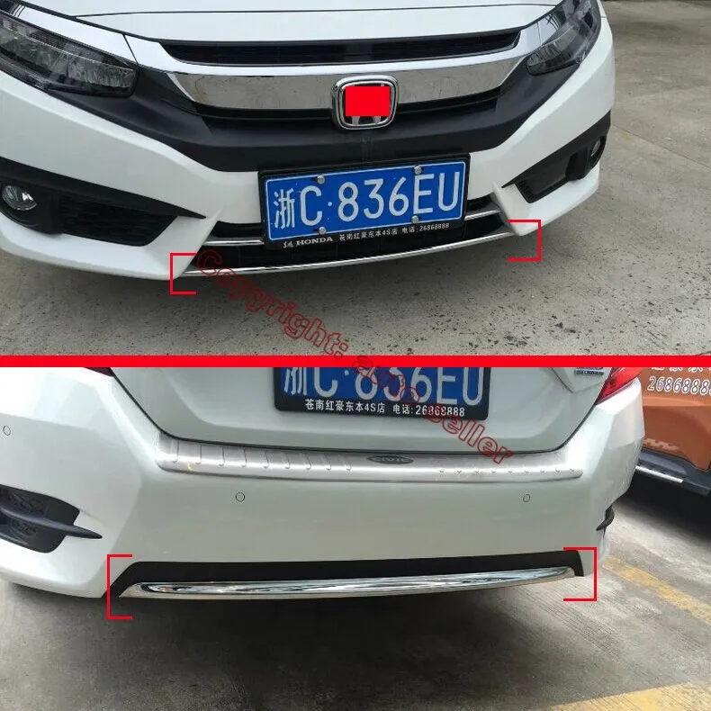 

ABS Chrome Front And Rear Bumper Cover Trim For Honda Civic 2016 2017