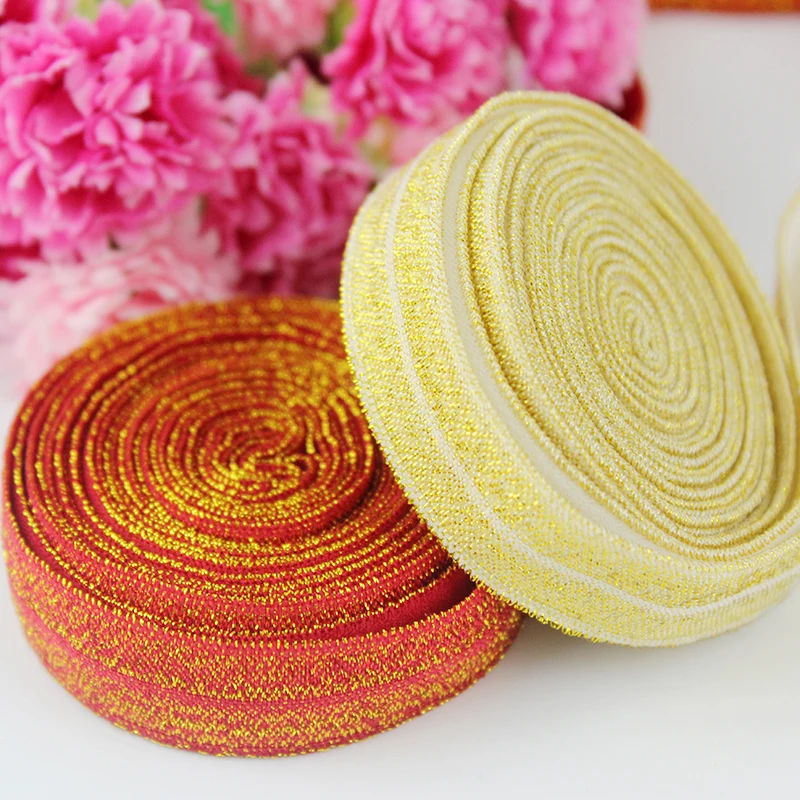 

16mm wide fold over elastic ribbon glitter velvet webbing solid color band for party decoration 20 yards
