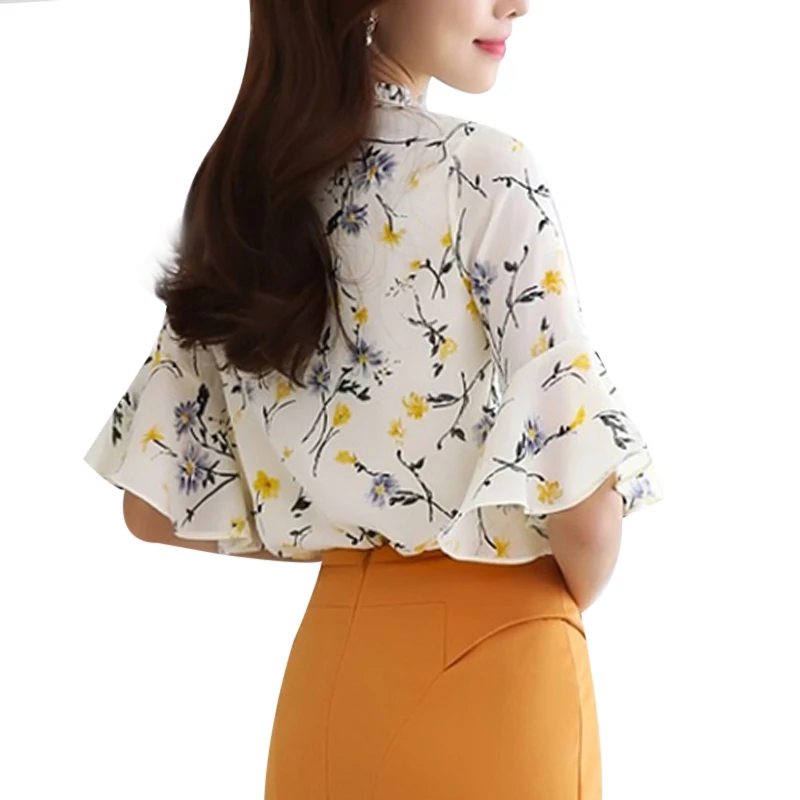 2017FUNOC одежда шифоновая блузка для женщин с рюшами рукава рубашки на шнуровке