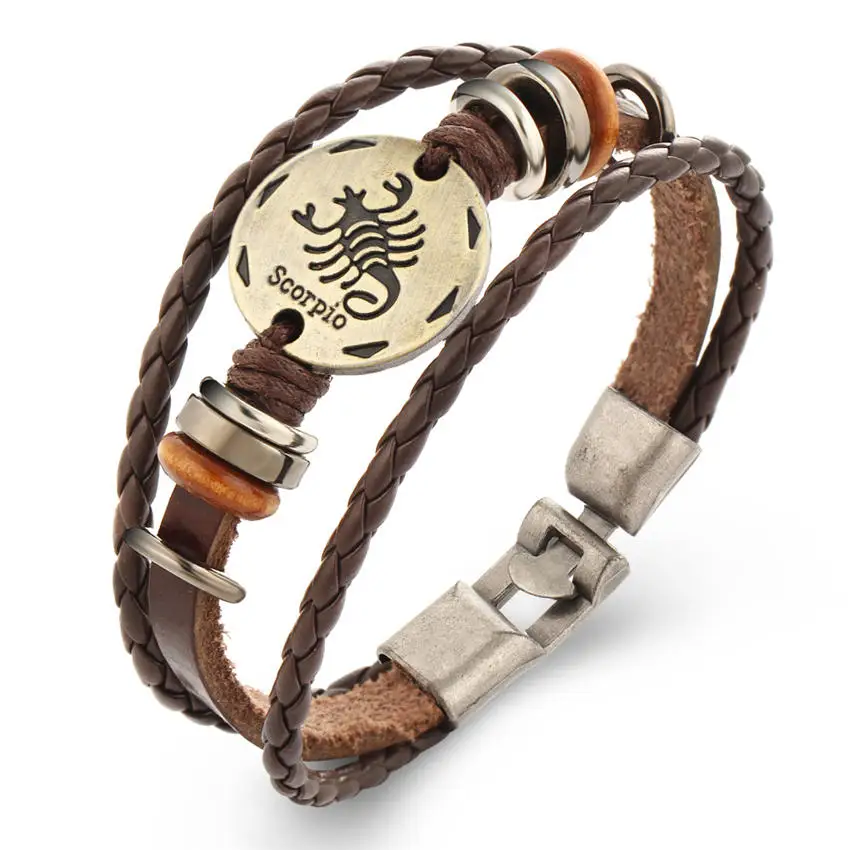 

Fashion New charm 12 Constellations Bracelet women Leather Bracelet Men Zodiac Signs Punk Jewelry Vintage Bracelet