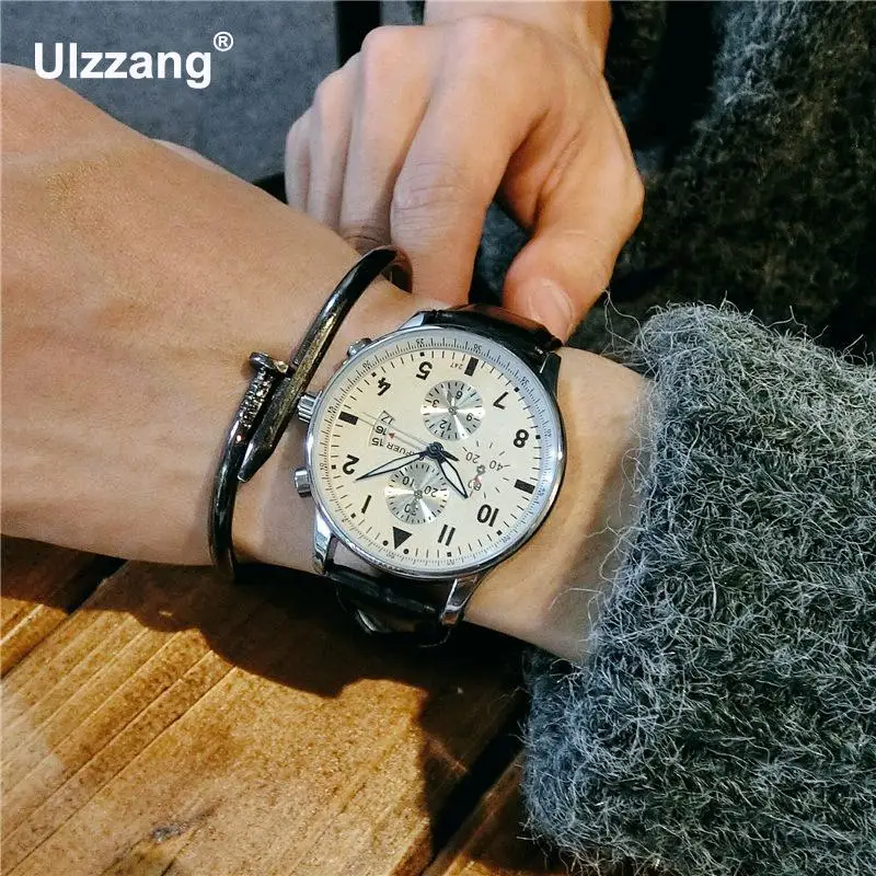 100% новый бренд модные черные наручные часы/w Календарь кожа водонепроницаемый 2