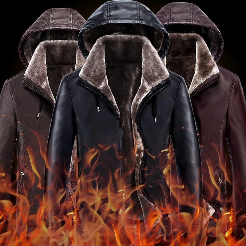 Мужская повседневная куртка из искусственной кожи с бархатной подкладкой зима