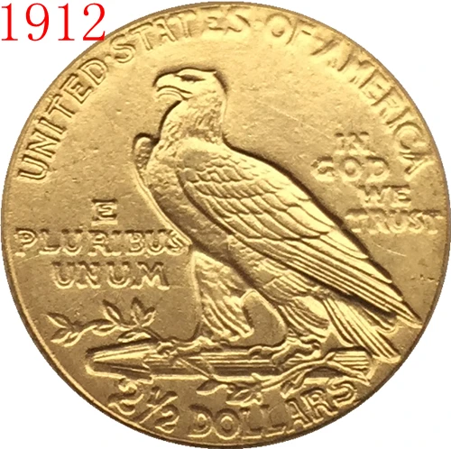 24-каратное позолоченное золото 1912 2 5 долларов США копия индийской половины