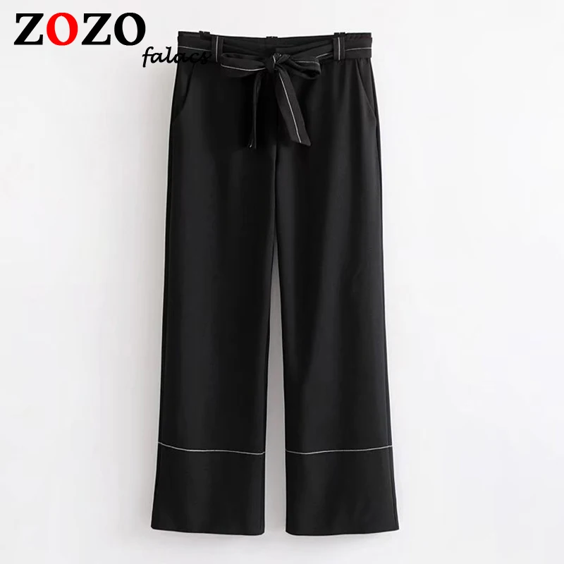 Falacs Zozo Summer Autumn Vintage Office Lady Formal Fashion Minimalist Zipper Fly Pockets Wide Leg Pants Black Women Capris | Женская