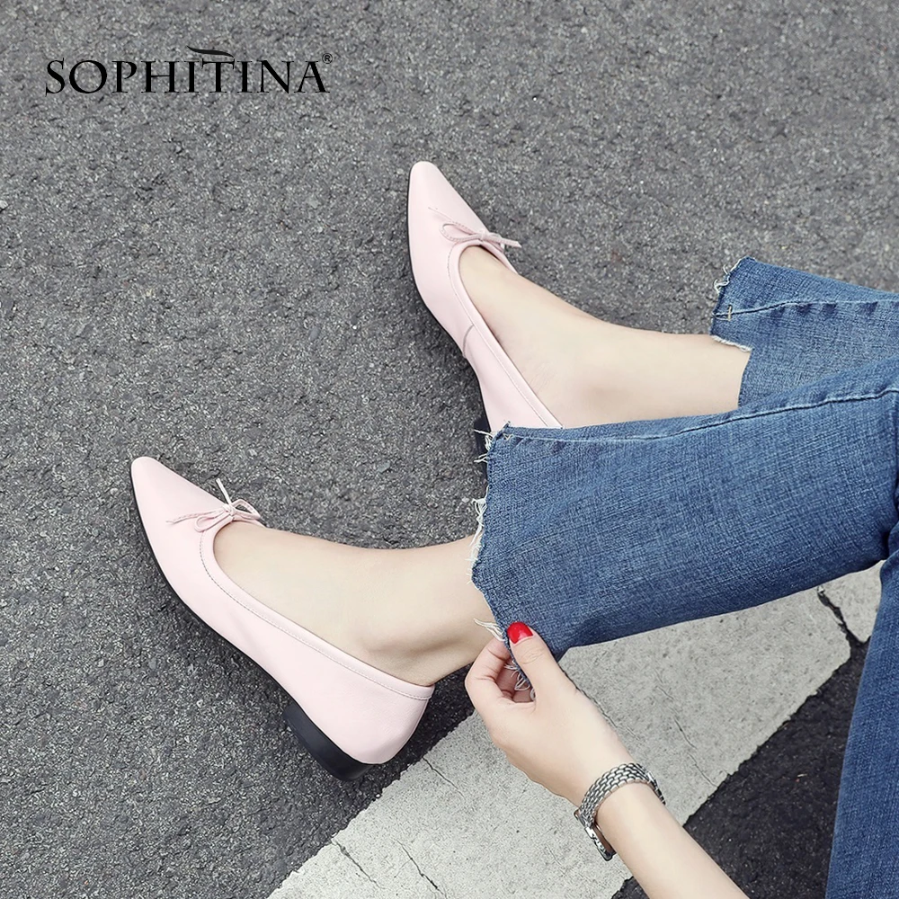 SOPHITINA/Новинки 2019г. Мягкие и удобные женские туфли на плоской подошве высокого качества. Весенние и летние туфли-лодочки из мягкой натуральной кожи с зауженным мыском.Повседневная обувь с бантиком.Лидер продажSO28