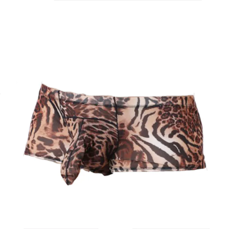 leopard Новое поступление, мужские новые леопардовые облегающие трусы-боксеры, нижнее белье, сетчатые носки для пениса, трусы - Цвет: leopard