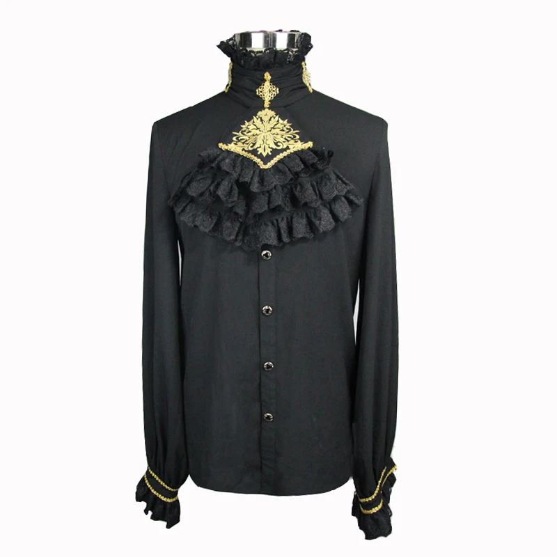 

Steampunk Victorian Gothic Black Tuxedo Shirts With White Collar Collar Blouses Tops Black