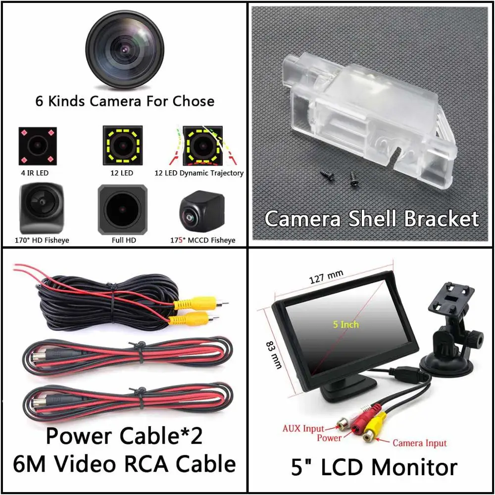 Camera 5 inch LCD 175 градусов MCCD типа «рыбий глаз» 12LED HD камера заднего вида Камера для Citroen C5 C4 peugeot 301 308 408 508 седан C5 307 хэтчбек 307CC автомобиля - Название цвета: Camera 5 inch LCD