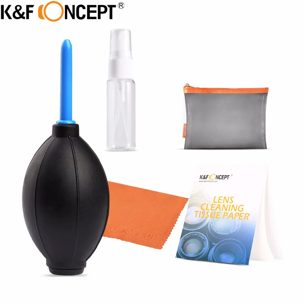K& F концепция в Набор для чистки входит воздуходувка+ ручка для чистки линз+ чистящая ткань+ бутылка с распылителем+ салфетка для очистки+ сетчатый мешок