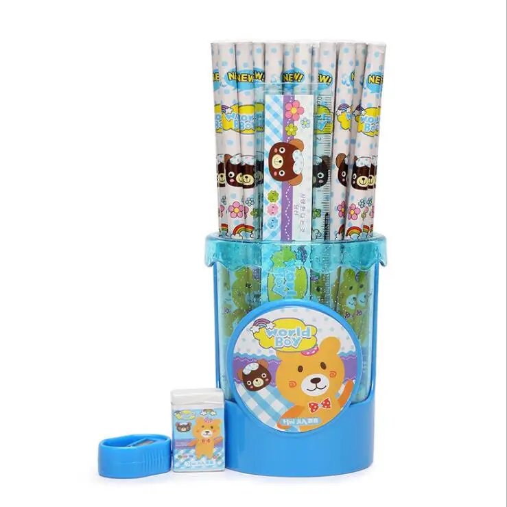 Brown Bear 50 шт./лот каваи мультфильм Миньоны принцесса HB карандаш для детей деревянные карандаши с бесплатной линейкой точилка и держатель ручки - Цвет: Brown Bear