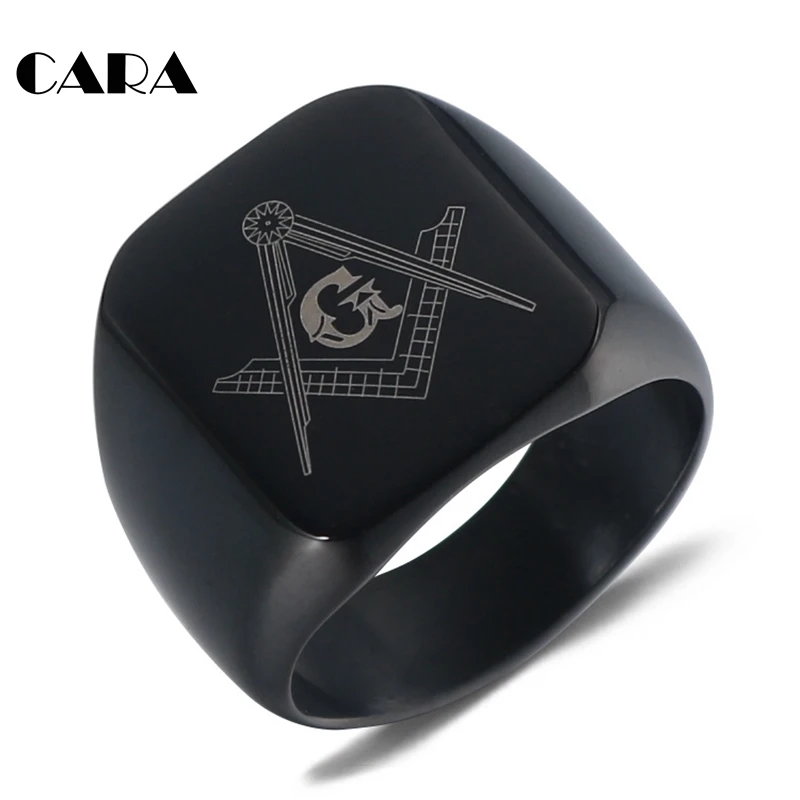 

2019 NEW 316L Stainless Steel Men Ring Gold Free Mason Freemasonry Masonic Male hip hop Punk Ring Jewelry accessaries CARA0285