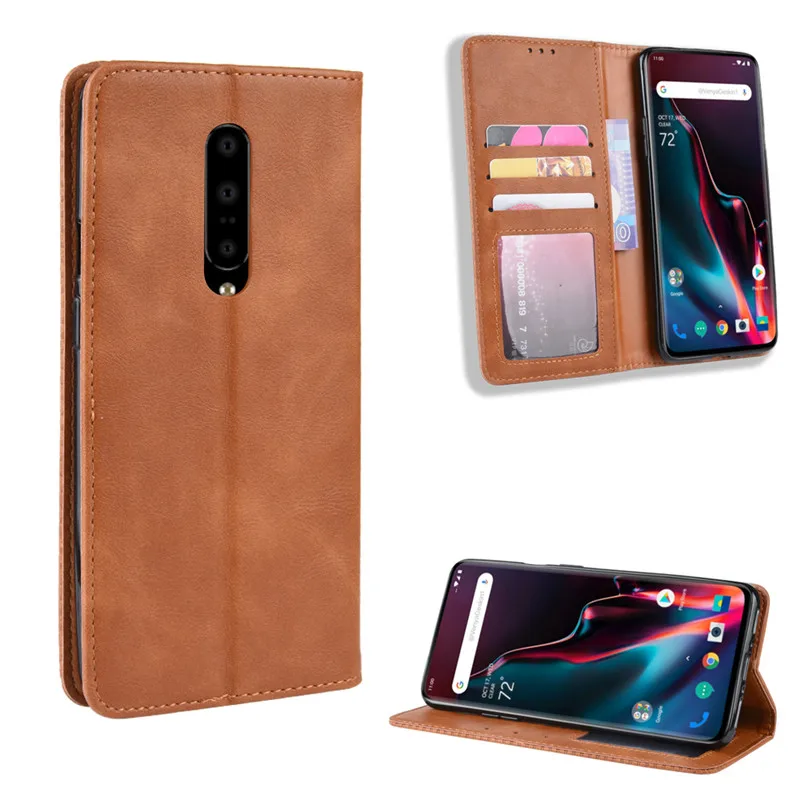 Магнитный кожаный чехол-кошелек для OnePlus 7 чехол Pro с отделением карт откидной