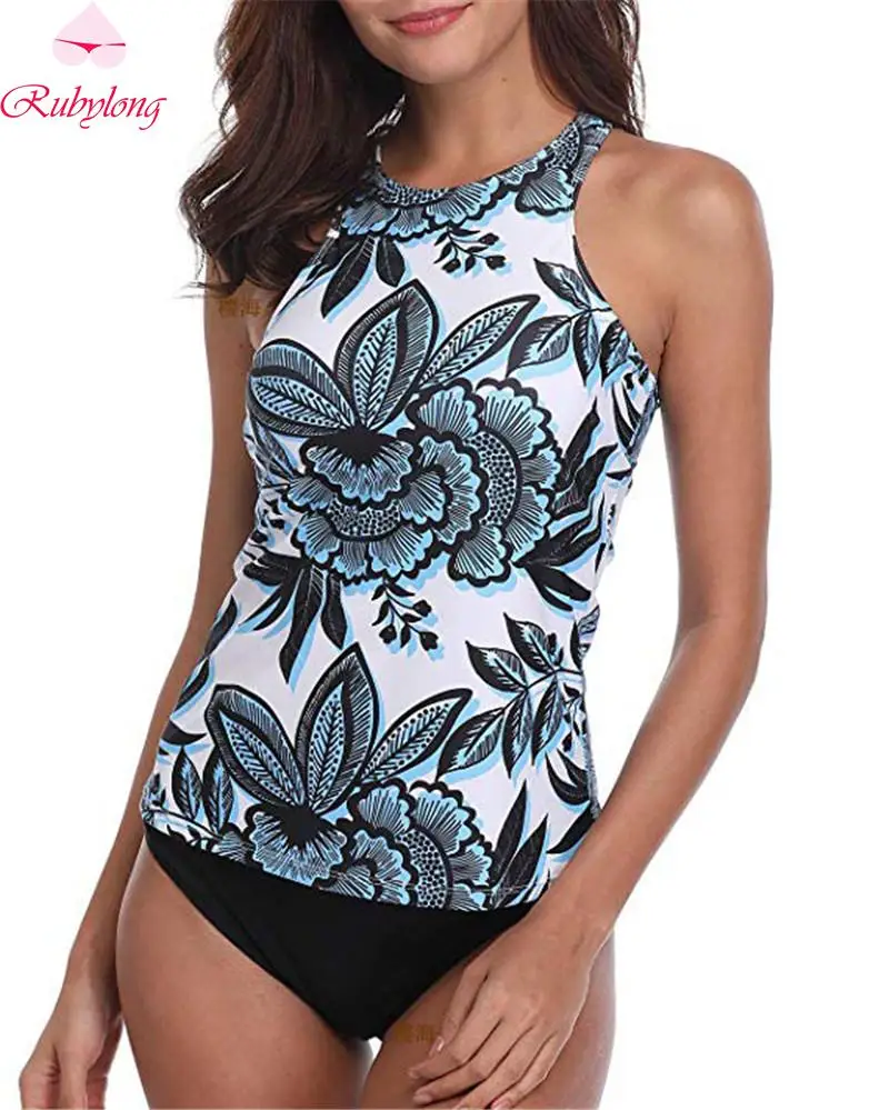 Rubylong 2019 Backless Swimsuit Women Two Piece Bathing Suit Ladies Print Swimwear Female Plus Size Tankini Vintage Beach wear | Спорт и