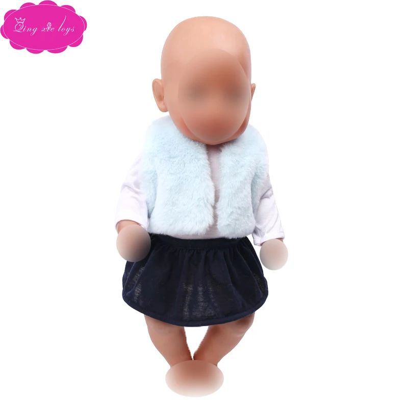 43 см детская одежда с куклами синий меховой жилет + футболка юбка платье