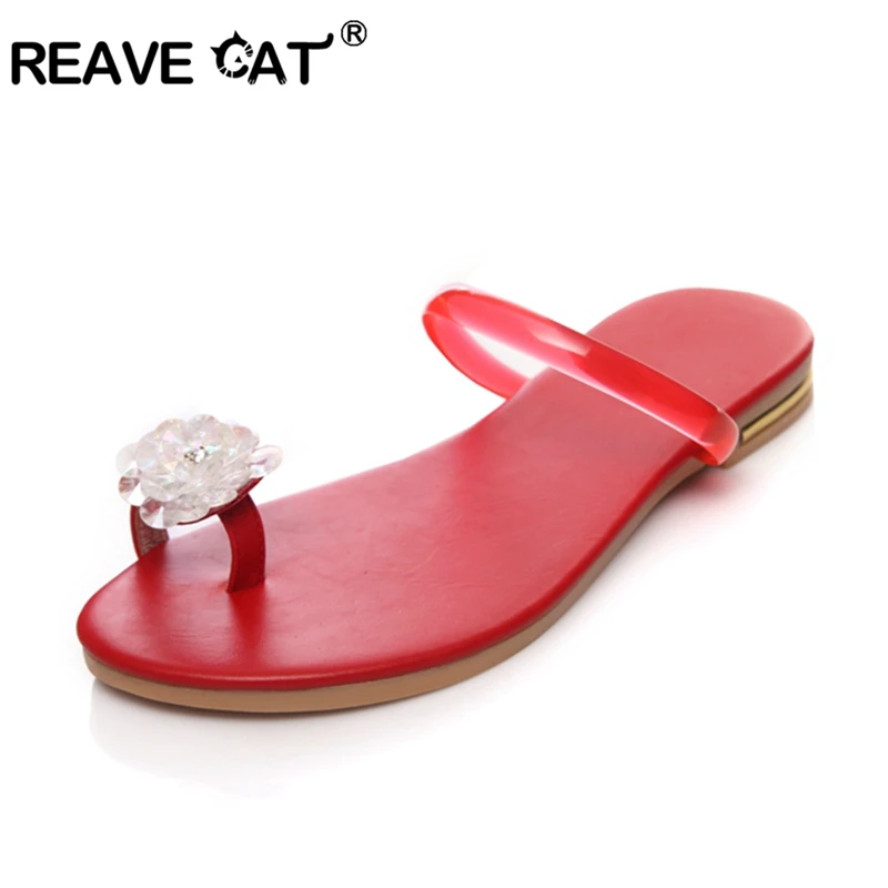 REAVE CAT/женские сандалии с открытым носком украшенные кристаллами и цветами