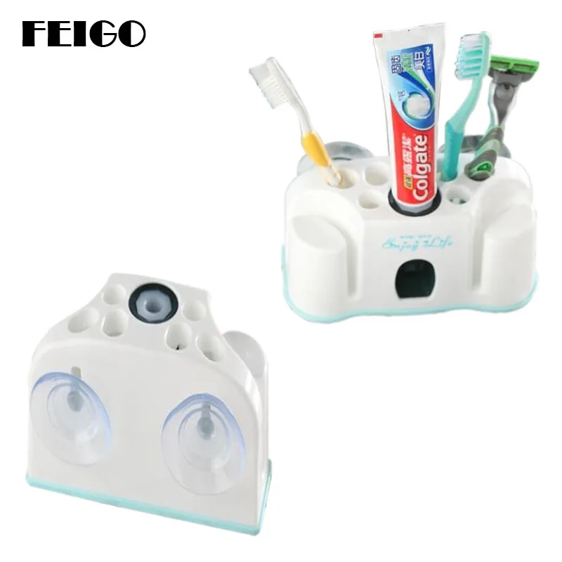 

FEIGO Home Tooth Brush Holder Automatic Toothpaste Dispenser Toothbrush Holder Toothbrush Wall Mount Stand Bathroom Tools F155