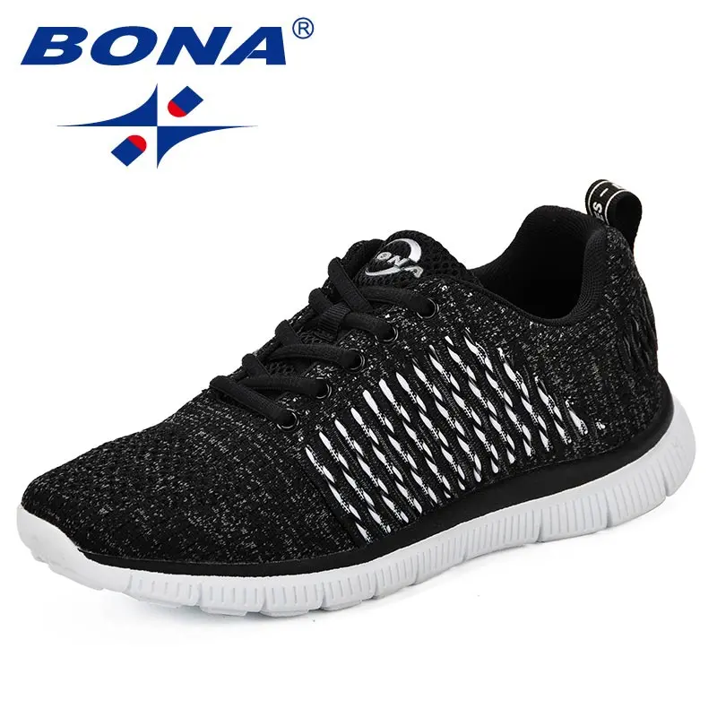 BLACK WHITE BONA/Новинка; модная популярная мужская повседневная обувь; дышащие Туфли-кроссовки на шнуровке; удобные мужские кроссовки; светильник; zapatillas hombre - Цвет: BLACK WHITE