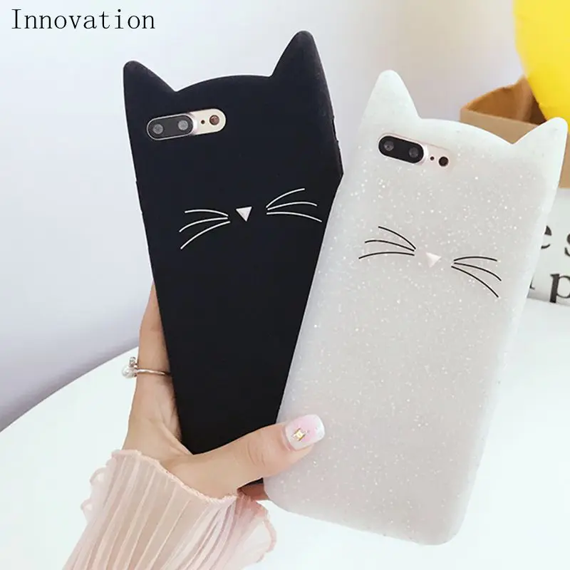 Мягкий чехол для телефона с кошачьими ушами и бородой Apple iPhone 7 Plus милый
