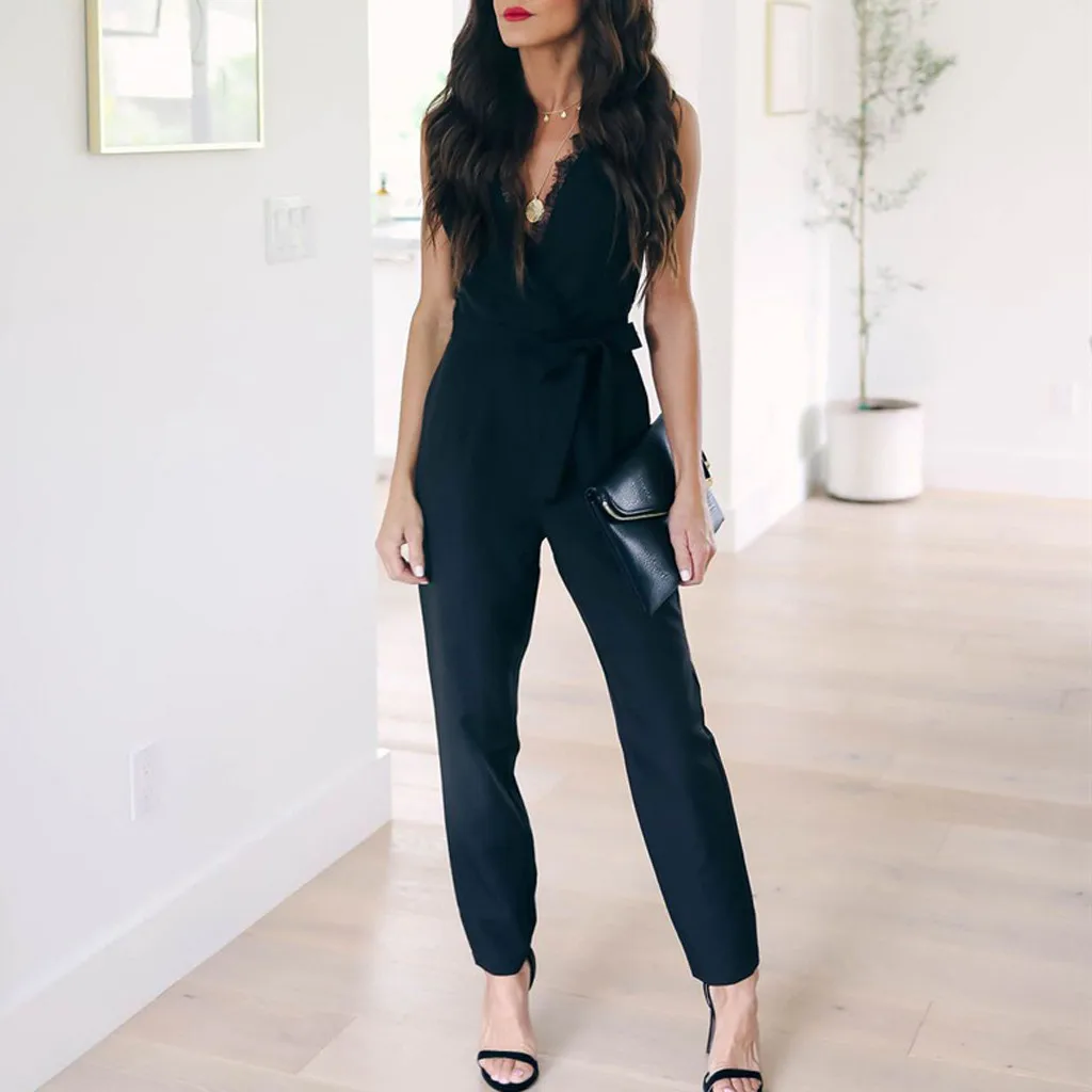 Женские летние модные элегантные карманные кружевные женские брюки с V-образным