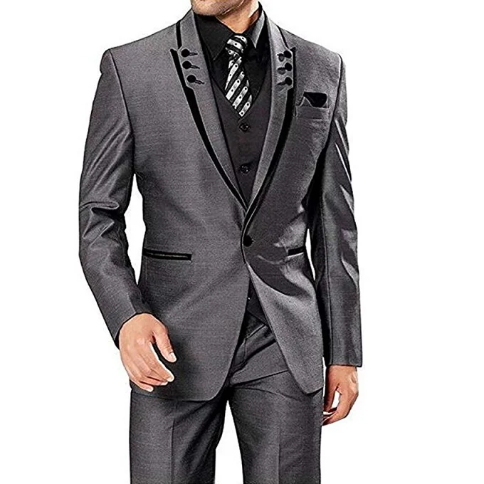 Grey Abruzzomaster куртка с черным краем для жениха, смокинг, куртка+ брюки+ черный жилет, мужские костюмы, белый костюм жениха, костюм bespoke - Цвет: Grey