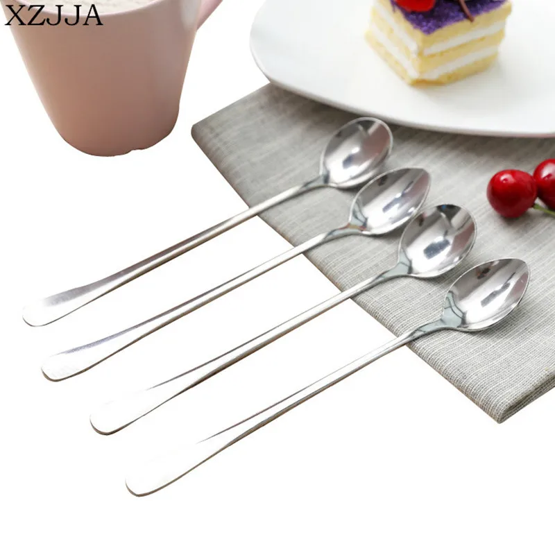 XZJJA 2Pcs/Set Stainless Steel Coffee Spoon With Long Handle Dipper Kithchen Dessret Tea Matal Set Salad Scoops Ladle |