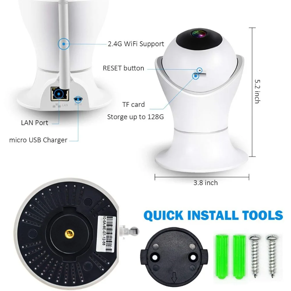 

Kruiqi Wireless IP Camera 1080P 2.4GHz Wifi Camera 3D Navigation Panorama View Dome Nest Indoor Security Camera ,Two-Way Audio