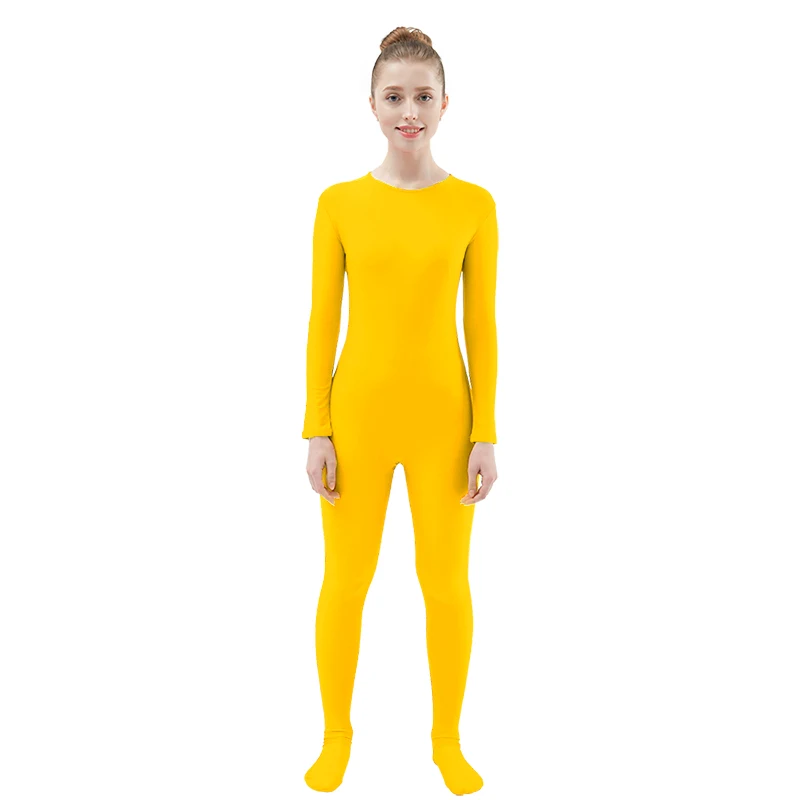 Yellow Ensnovo, Женский облегающий гимнастический костюм из лайкры, нейлона, спандекса, с длинным рукавом, Zentai, карнавальный костюм, черная Одежда для танцев, костюм, колготки для всего тела - Цвет: Yellow