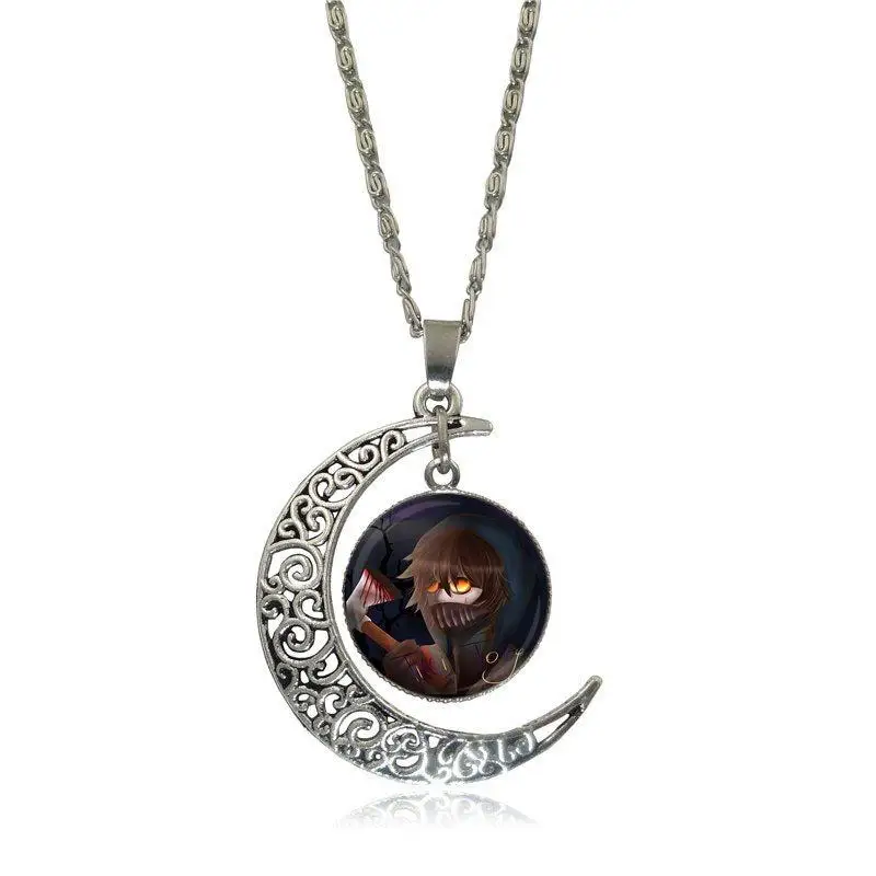 EJ Glaze For Schoolgirl Maxi Creepy Pasta Ticci Toby Glass Cabochon Choker Moon Pendant Necklace Silver Color Jewelry | Украшения и