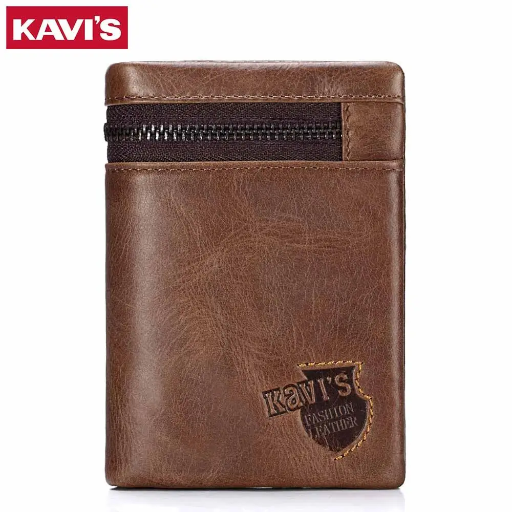 KAVIS бренд Crazy Horse из натуральной кожи кошелек Для мужчин кошельки Портмоне с держатель для карт мини мужской с мешком Portomonee небольшой кошелек - Цвет: Coffee M