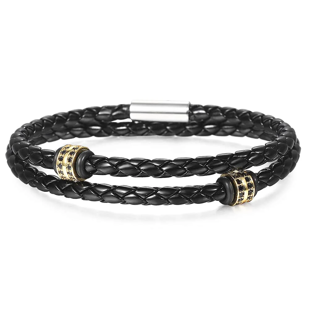 DLB159 Gold Charms Trendsmax, черный кожаный браслет для мужчин, CZ бисер, нержавеющая сталь, подвески, панк браслет,, мужские Модные ювелирные изделия DLBM35 - Окраска металла: DLB159 Gold Charms