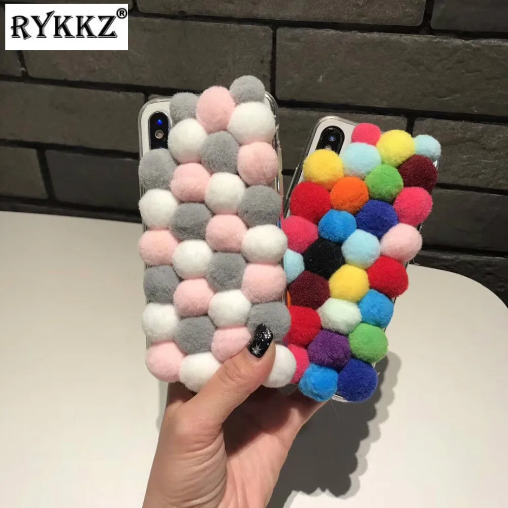 Зимний Рождественский плюшевый чехол с шариками для iPhone X XS Max XR задняя крышка из