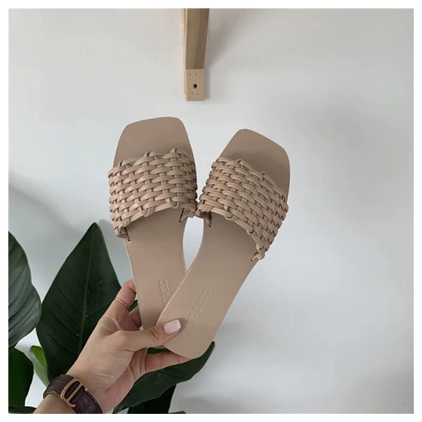 Beige DONLEE QUEEN/женские шлепанцы; женские сабо на платформе; сезон лето; женские резиновые шлепанцы с открытыми пальцами; тканая обувь на плоской подошве; сандалии без застежки - Цвет: Beige