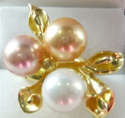 beautiful 8mm pink yellow &amp white pearl mixed color 18 KGP flower ring #7 8 9 | Rings