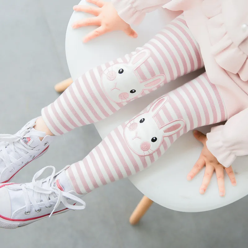 Дети Брюки для девочек осень 2017 г. Обувь мультфильм кролик вышивка хлопок полосой