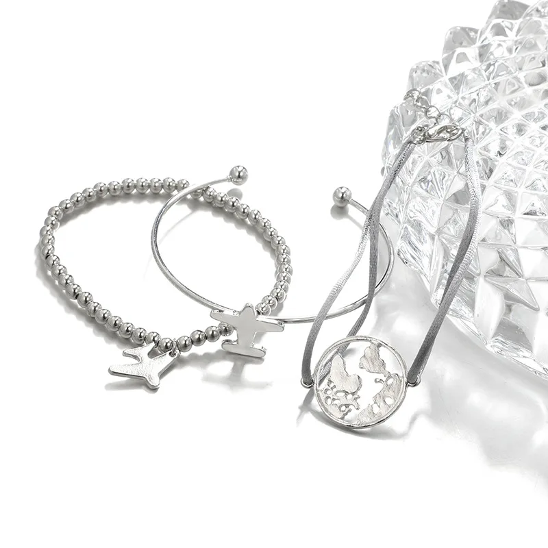 3 шт./компл. завод Map круговые Подвески Браслет для Для женщин Серебряный Малый