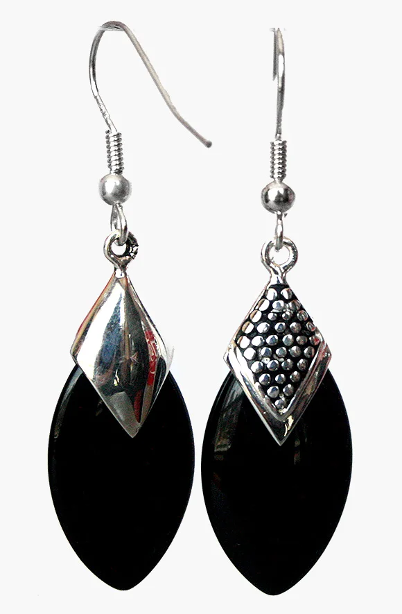 

lady's black Natural Stone 925 silver Flat Drop Earrings 14/5"