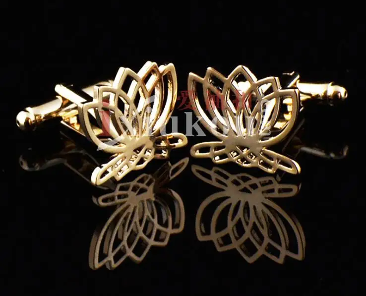 10 пар/лот Rosegold полый дизайн запонки с лотосом для гальванического меднения
