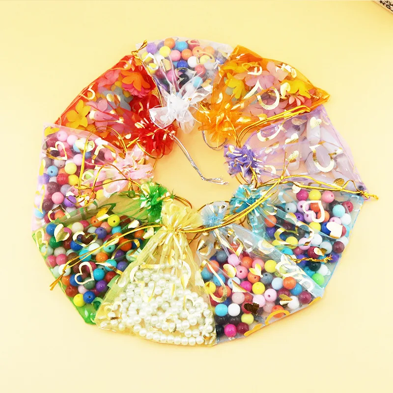 Gift bag 13 x18cm Jewerly bags Mixed color hot stamping heart organza 100pcs/lot mixed colors | Украшения и аксессуары