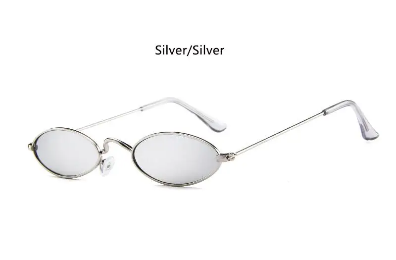silver silver 90s красные очки, узкие маленькие круглые солнцезащитные очки, винтажные брендовые дизайнерские крошечные металлические оправа с плоскими линзами, овальные очки, мужские крутые оттенки - Цвет линз: silver silver