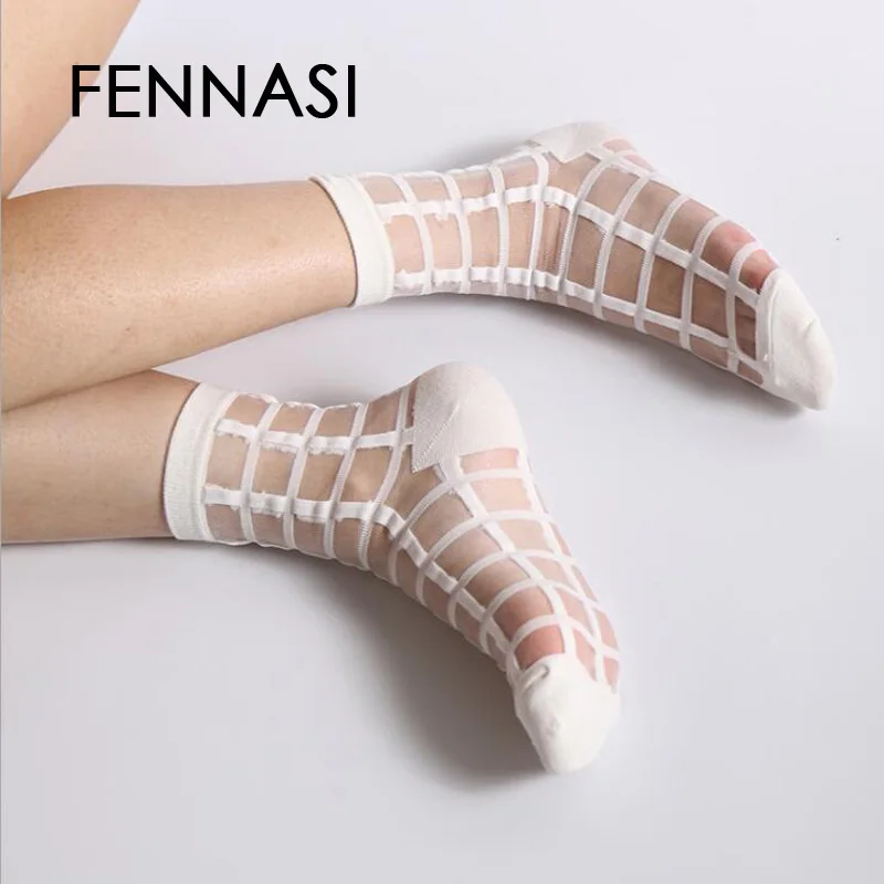 FENNASI смешные носки Харадзюку сетчатые женские сексуальные блестящие прозрачные